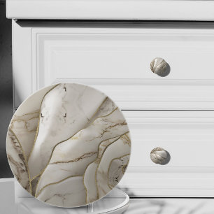 Bouton De Porte En Céramique Marbre Blanc Élégant Veine D'or