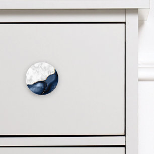 Bouton De Porte En Céramique Marbre blanc Gilded Marine Blue Agate