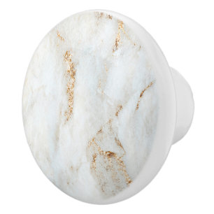 Bouton De Porte En Céramique Marbre blanc texturé à caissons dorés
