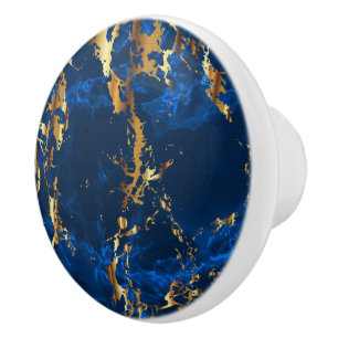 Bouton De Porte En Céramique Marbre bleu et or