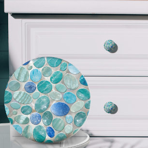 Bouton De Porte En Céramique Marbre bleu motif de pierres de galets