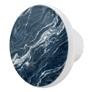 Bouton De Porte En Céramique Marbre Bleu Océan Esthétique Moderne Raffiné