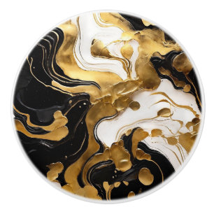 Bouton De Porte En Céramique Marbre Faux Noir Blanc et Or