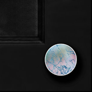 Bouton De Porte En Céramique Marbre Iridescente Tendance Faux Holo bleu rose