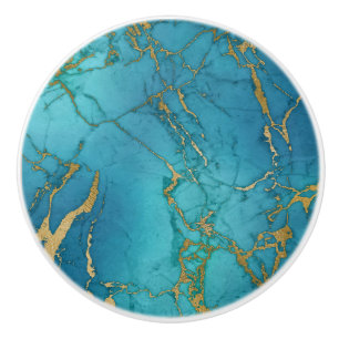 Bouton De Porte En Céramique Marbre métallisé bleu turquoise tendance