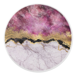 Bouton De Porte En Céramique Marbre rose avec or assez