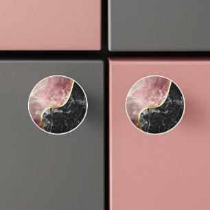 Bouton De Porte En Céramique Marbre rose et noir