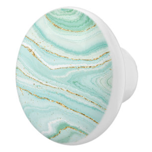 Bouton De Porte En Céramique Marbre vert pastel or or