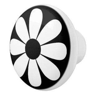 Bouton De Porte En Céramique Marguerite noire et blanche