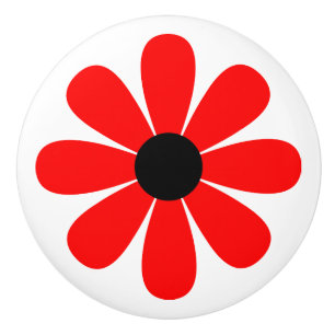 Bouton De Porte En Céramique Marguerite rouge