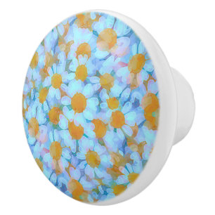 Bouton De Porte En Céramique Marguerites et Dentelle