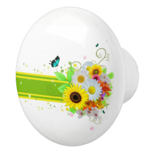 Bouton De Porte En Céramique Marguerites heureuses