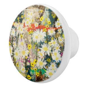 Bouton De Porte En Céramique Marguerites vintages - Art Floral Inspiré par la N