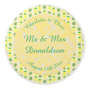 Bouton De Porte En Céramique Mariage d'été tropical Ananas et Palm Feuille