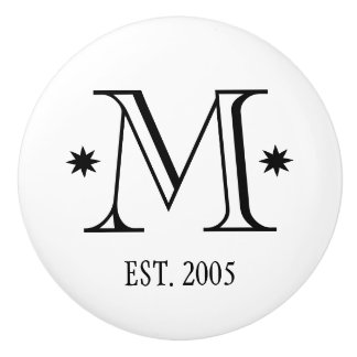 Bouton De Porte En Céramique Mariage monogramme date initiale noir blanc modern