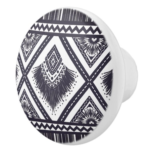Bouton De Porte En Céramique Marine Blanc Boho Motif Ceramic Pull (Droite)