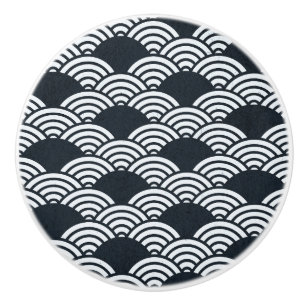 Bouton De Porte En Céramique Marine bleu et blanc Seigaiha vagues motif