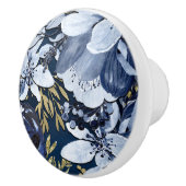 Bouton De Porte En Céramique Marine Bleu & Or Elégant Aquarelle Moderne Floral (Droite)