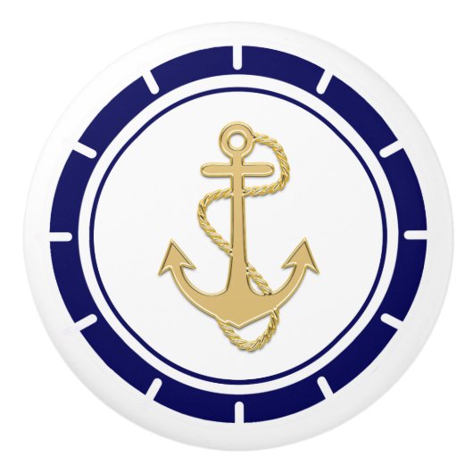 Bouton De Porte En Céramique Marine bleue de la Ancre dorée (Devant)