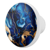 Bouton De Porte En Céramique Marine Blue Gold Marble Alcool Encre Abstraite (Droite)