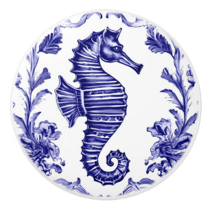 Bouton De Porte En Céramique Marine de mer Bleu Mer Blanche Océan Droit Face