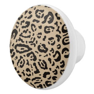 Bouton De Porte En Céramique Marron et noir imprimé animal cheetah léopard
