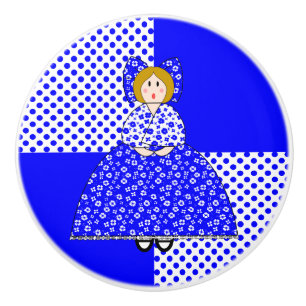 Bouton De Porte En Céramique Mary Poupée avec bleu Polka Arrière - plan