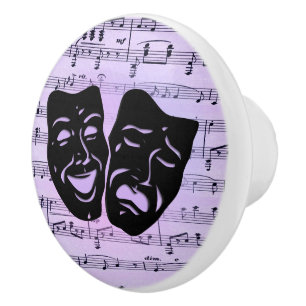 Bouton De Porte En Céramique Masques de musique et de théâtre violets