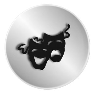 Bouton De Porte En Céramique Masques de théâtre d'argent de tragédie de comédie