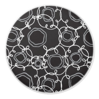 Bouton De Porte En Céramique Matrice florale abstraite (fusain) Beaux-arts