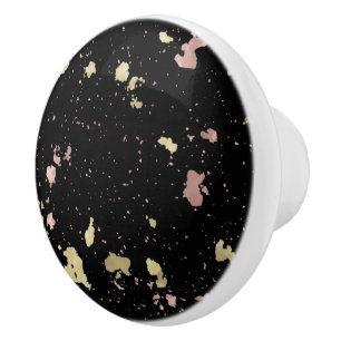 Bouton De Porte En Céramique Matte Gold et Rose Gold Flakes Noir