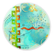 Bouton De Porte En Céramique Maya Turquoise & Golden Misty Sky (Devant)