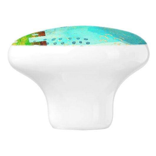 Bouton De Porte En Céramique Maya Turquoise & Golden Misty Sky (Côté)