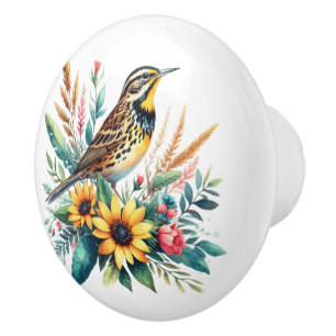 Bouton De Porte En Céramique Meadowlark et Fleur sauvage