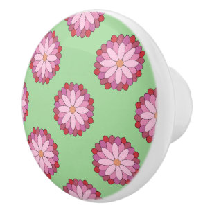 Bouton De Porte En Céramique Médaillon asiatique rose pastel Floral