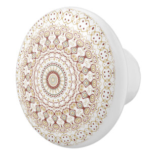 Bouton De Porte En Céramique Médaillon de kaléidoscope de mandala blanc