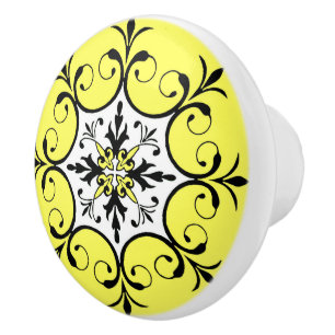 Bouton De Porte En Céramique Médaillon jaune