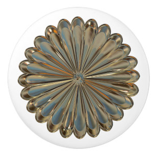 Bouton De Porte En Céramique Médaillon métallique de fleur d'or d'art déco