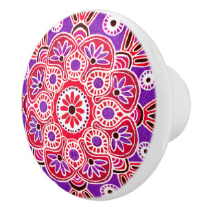 Bouton De Porte En Céramique Médaillon rouge et violet tiroir tirette Ceramic K