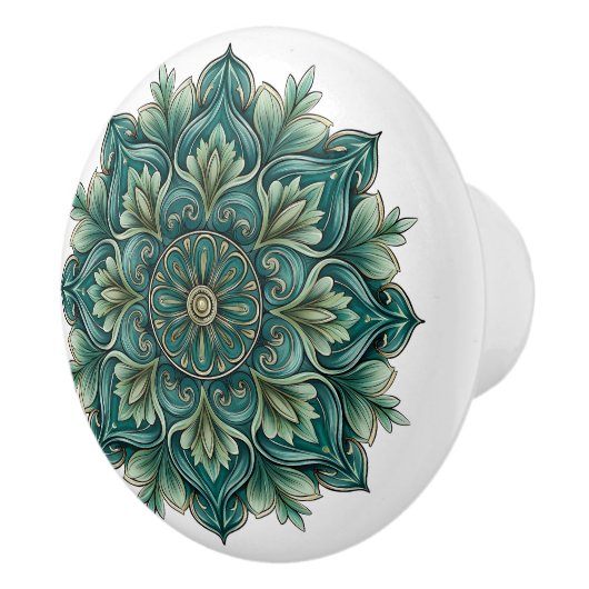 Bouton De Porte En Céramique Médaillon vert Art nouveau (Droite)