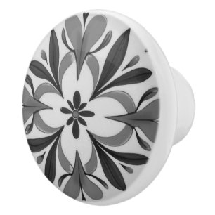 Bouton De Porte En Céramique Méditerranée Abstraite symétrique noir et blanc