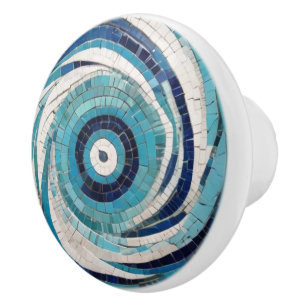Bouton De Porte En Céramique Méditerranée Bleu Oeil Faux Mosaïque