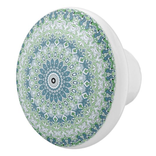 Bouton De Porte En Céramique Mer Vert et Bleu Côte Motif Mandala (Droite)