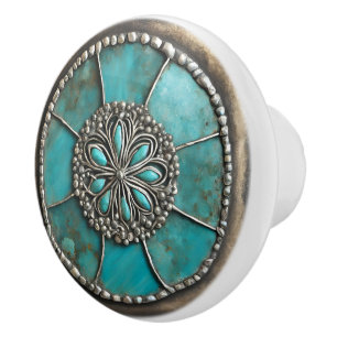 Bouton De Porte En Céramique Métal à patine de vert-de-gris
