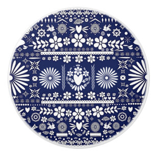 Bouton De Porte En Céramique Mexique Picado Blue Navy papier découpé Papier esp