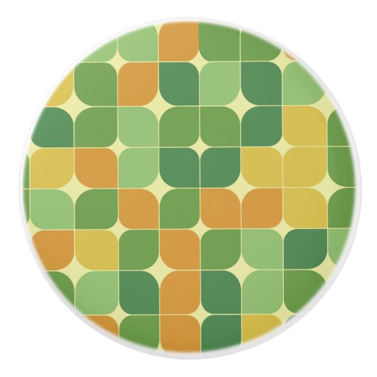 Bouton De Porte En Céramique Mi-siècle Abstrait vert orange jaune (Devant)