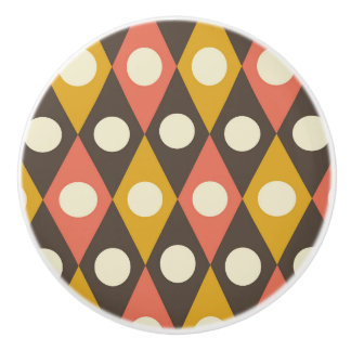 Bouton De Porte En Céramique Mid Century Circles on Terracotta Mustard Diamonds