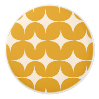 Bouton De Porte En Céramique Mid Century Modern Beige Starbursts on Orange