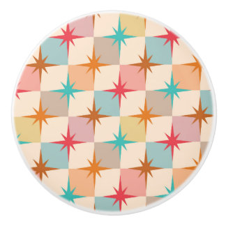 Bouton De Porte En Céramique Mid Century Starbursts on Pastel Checkerboards
