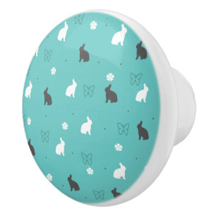 Bouton De Porte En Céramique mignon fleur de lapin et motif de papillon